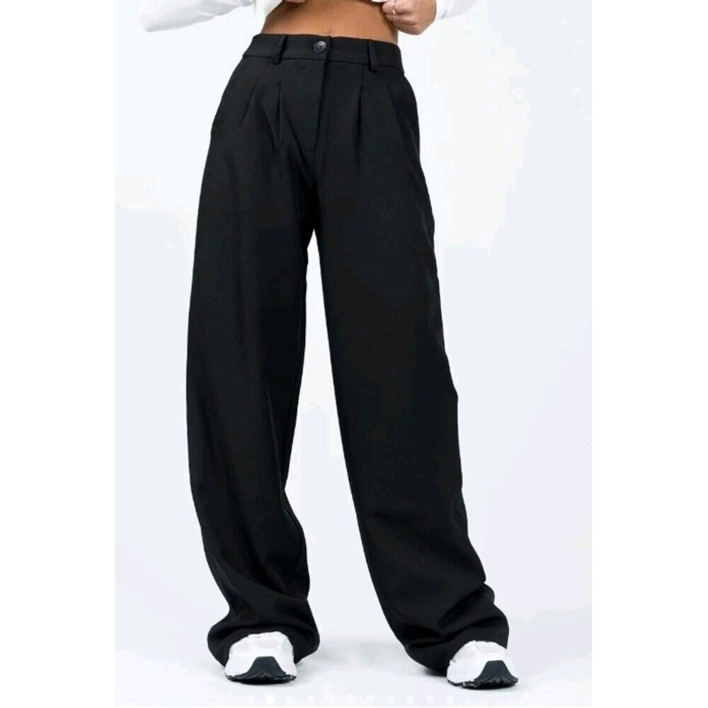 Princess Polly Archer Pants Black Wide Leg Pleated High Waist Trousers US 0